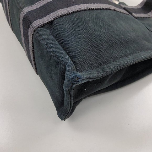 Hermes Fourre Tout Canvas Tote Bag Handbag Satchel Black Grey - Picture 9 of 15